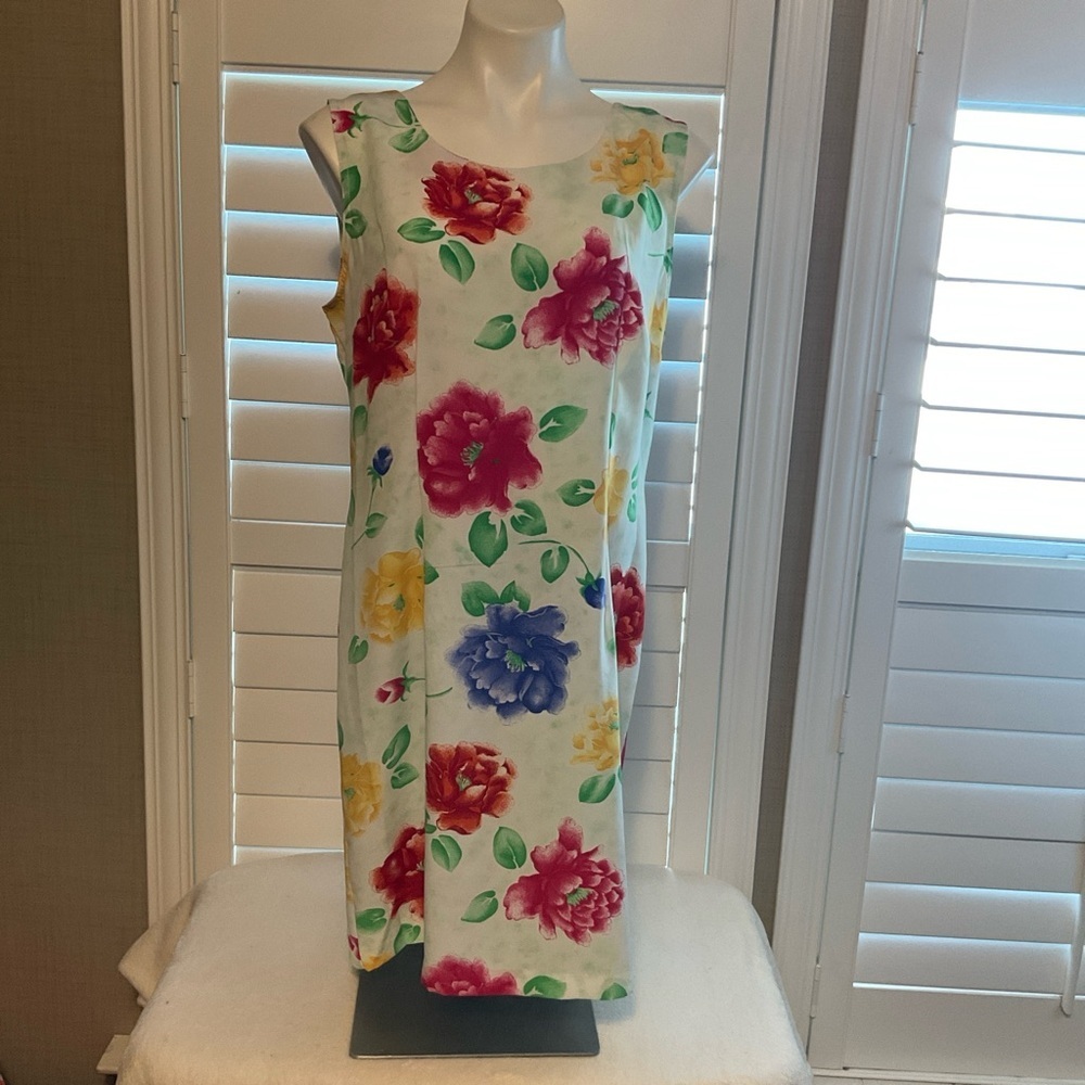 Kathie Lee Collection White Midi Dress with Multicolor Floral Print